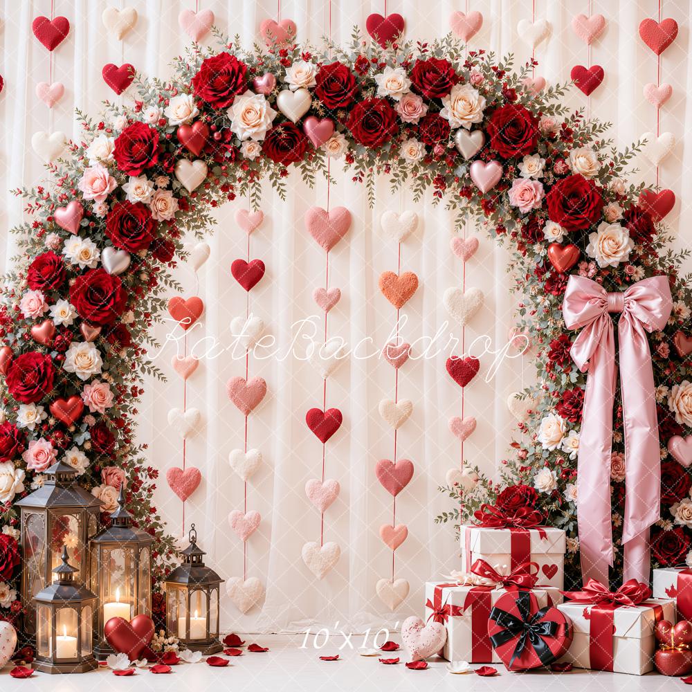 Kate Valentine's Day Floral Arch Hearts Wall Gifts Printed Backdrop Designed by Emetselch