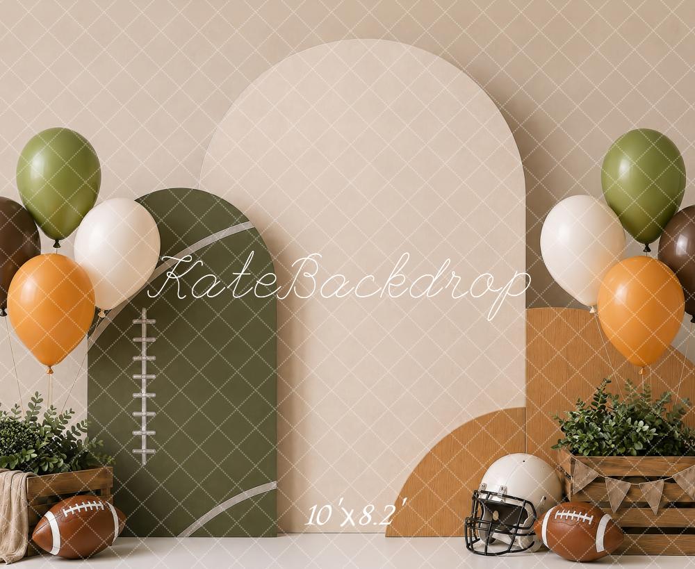 Kate Cake Smash Football Sports Arch Balloons Printed Backdrop Designed by Shutter Swan Studios