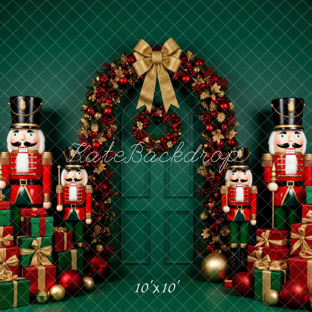 Kate Christmas Nutcracker Garland Gift Boxes Green Backdrop Designed by Patty Roberts