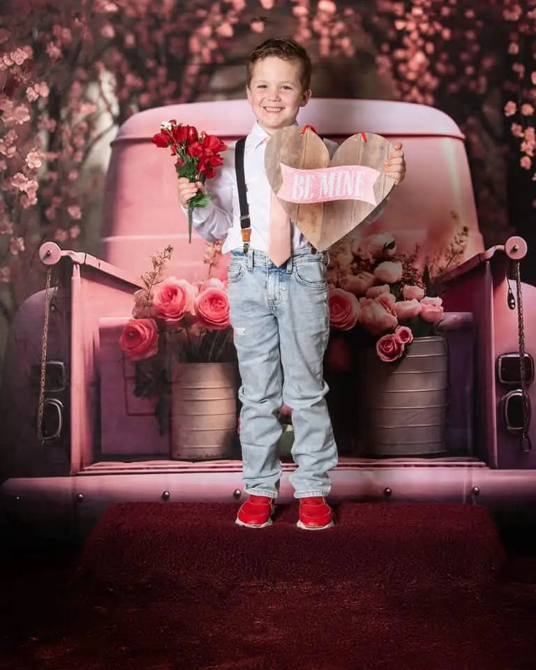 Valentine'sdag Roze Bloemen Vrachtwagen Foto Achtergrond Ontworpen door Chain Photography