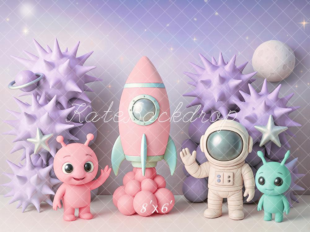 Kate Cake Smash Space Adventure Alien Rocket Backdrop Designed by Ashley Paul