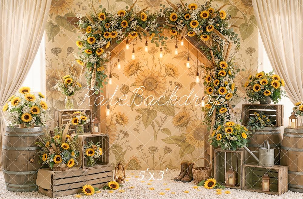 TEST Kate Sunflower Flower Arch Rustic Barrels Crates Printed Backdrop Designed by Emetselch