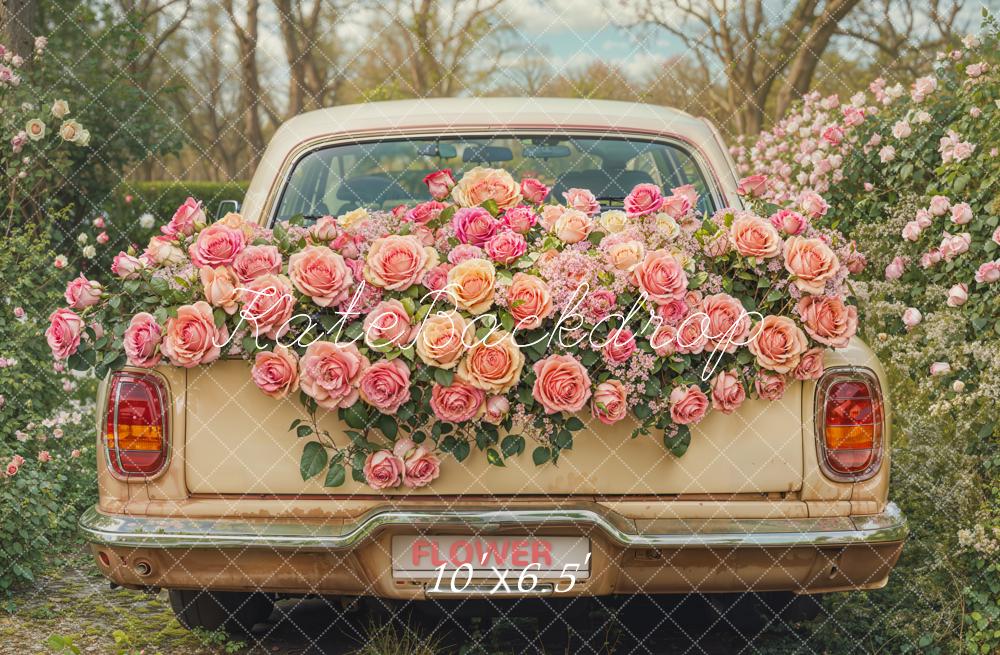Kate Valentine Vintage Car Pink Roses Backdrop Designed by Emetselch