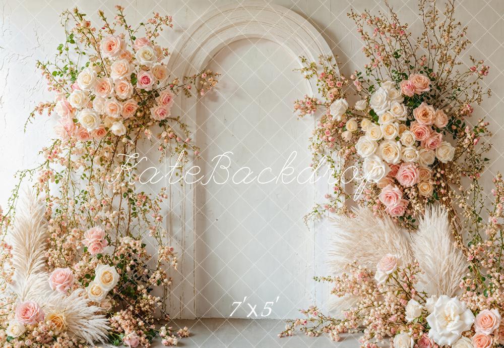 Kate Spring Boho Soft Pink Floral Arch Backdrop Designed by Emetselch