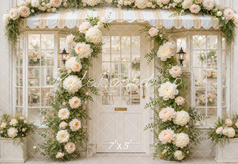 Kate Spring Cream Flower Arch Storefront Awning Printed Backdrop Designed by Emetselch