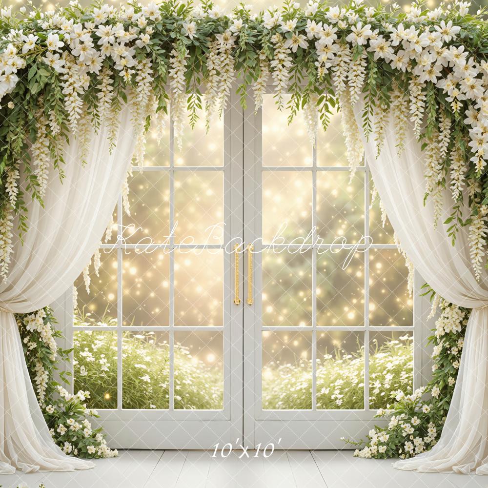 Kate Spring Flower Arch White Floral Drapes Window Backdrop Designed by Mini MakeBelieve