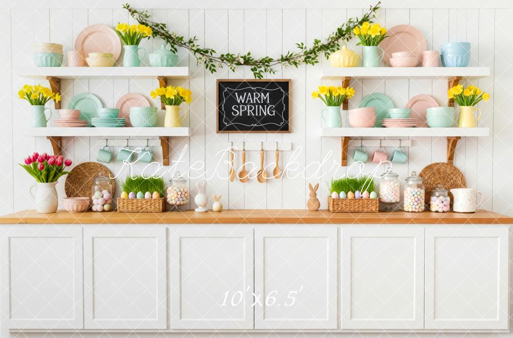 Kate Spring Kitchen Shelves Pastel Easter Eggs Backdrop Designed by Patty Roberts
