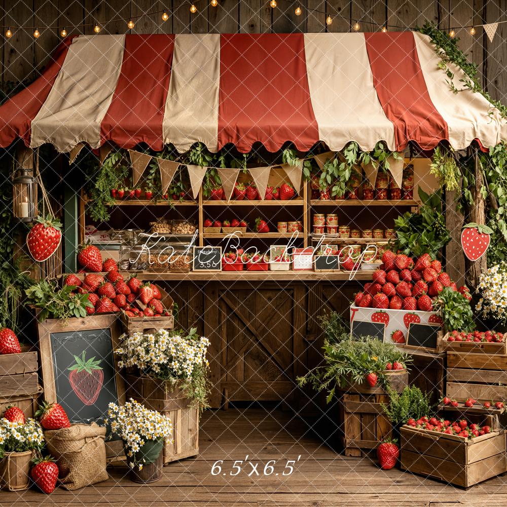 Kate Summer Strawberry Market Stand with Flowers and Crates Backdrop Designed by Emetselch