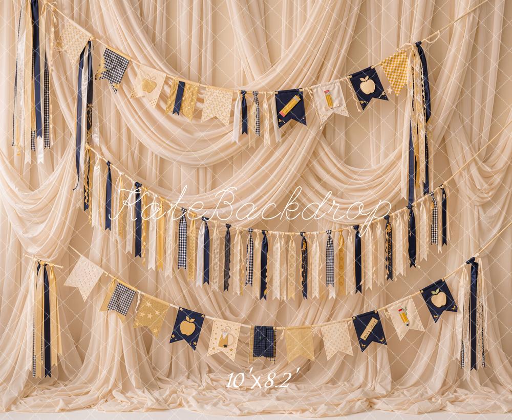 Kate Back to School Garland Apple Pencil Drapes Printed Backdrop Designed by Emetselch