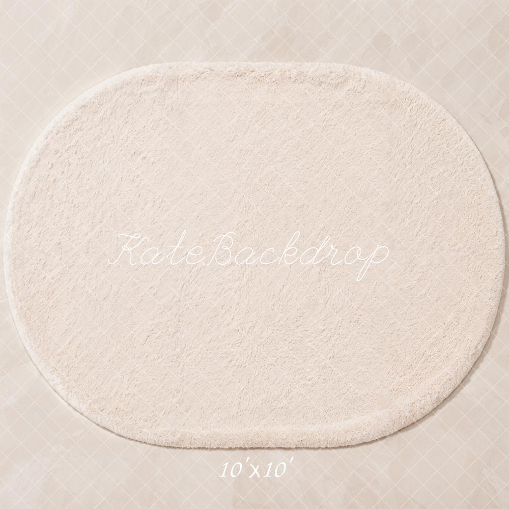 Kate Cream Furry Oval Rug Floor Printed Backdrop Designed by Kate Image