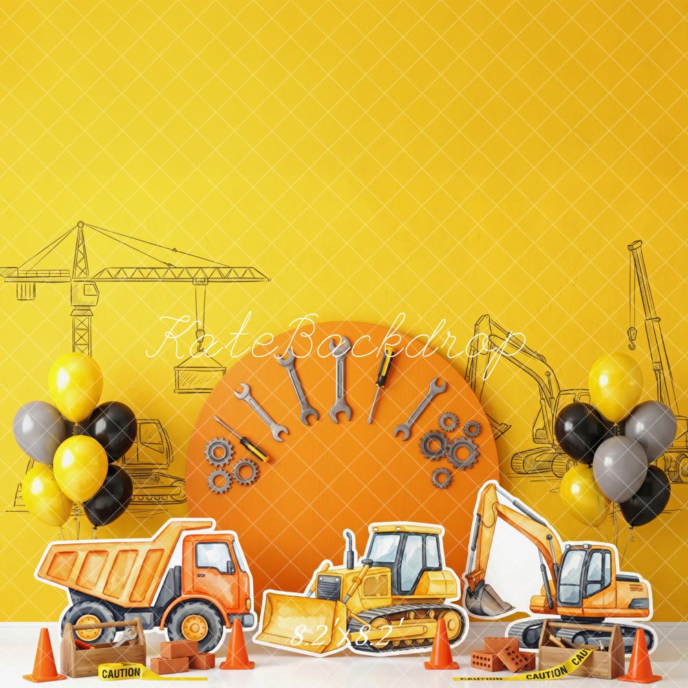 Kate Cake Smash Construction Trucks Tools Balloons Little Builders Printed Backdrop Designed by Patty Roberts