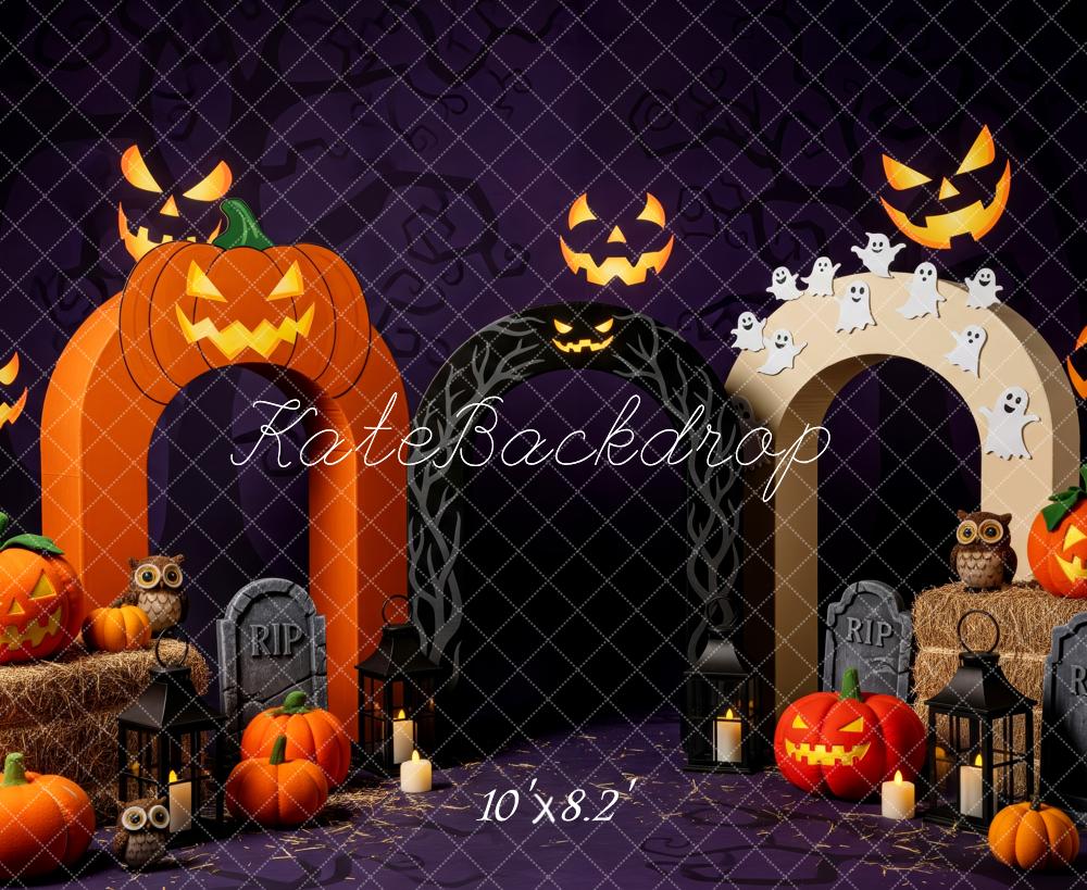 Kate Halloween Pumpkin Arch Ghosts Gravestones Backdrop Designed by Patty Roberts
