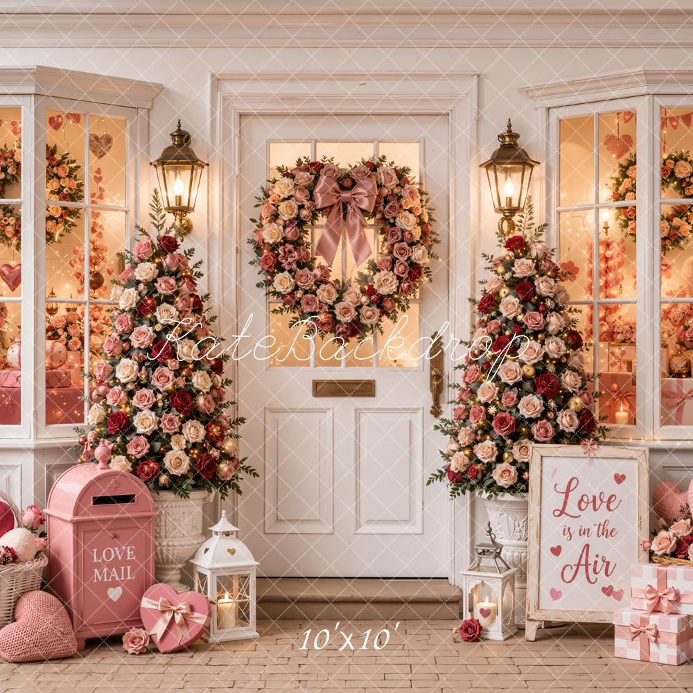 Kate Valentine's Day Pink Floral Wreath Door Mailbox Heart Printed Backdrop Designed by Emetselch