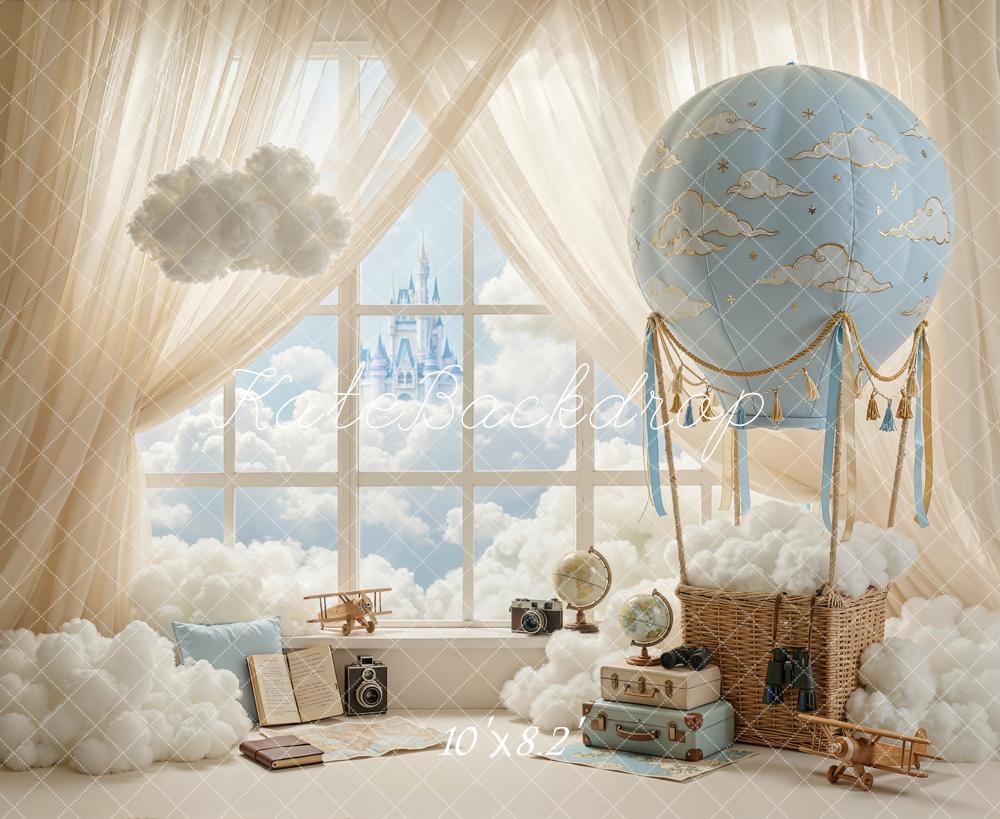 Kate Fairy Fantasy Hot Air Balloon Castle Clouds Window Backdrop Designed by Chain Photography