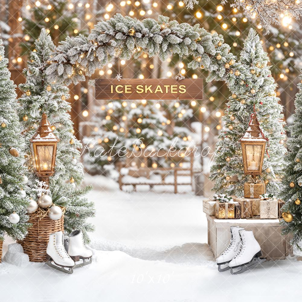 Kate Christmas Arch Snowy Trees Skates Lanterns Backdrop Designed by Emetselch