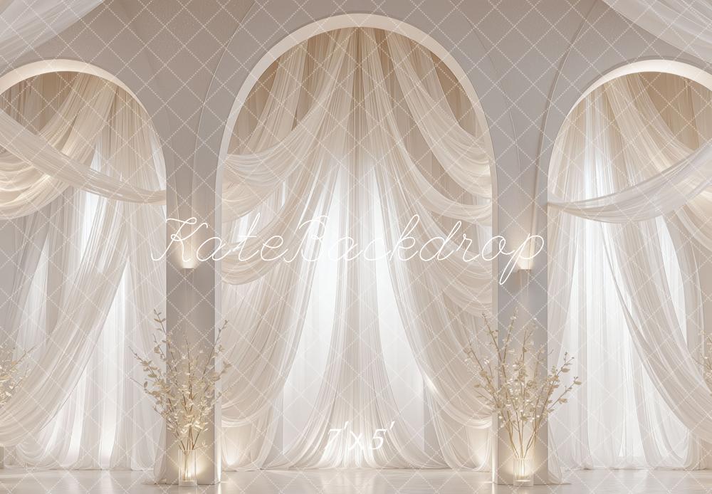 Kate Wedding White Arch Sheer Curtains Floral Printed Backdrop Designed by Mini MakeBelieve