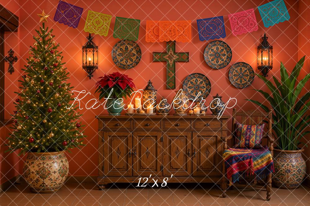 Kate Christmas Tree Mexican Navidad de Colores Papel Picado Cabinet Printed Backdrop Designed by Ashley Ward