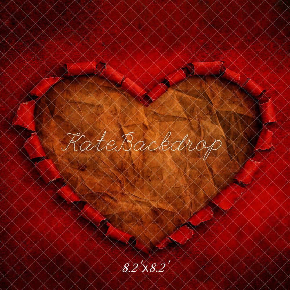 Kate Valentine's Day Torn Paper Heart Red Texture Printed Backdrop Designed by Kerry Anderson