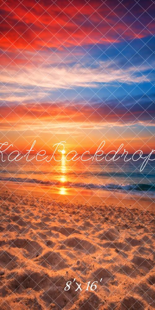 Kate Sweep Beach Sunset Ocean Waves Golden Sand Colorful Sky Backdrop Designed by Vertigo Productions