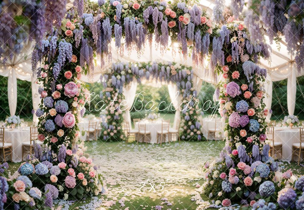Kate Spring Flower Arch Pastel Floral Garden Printed Backdrop Designed by Emetselch