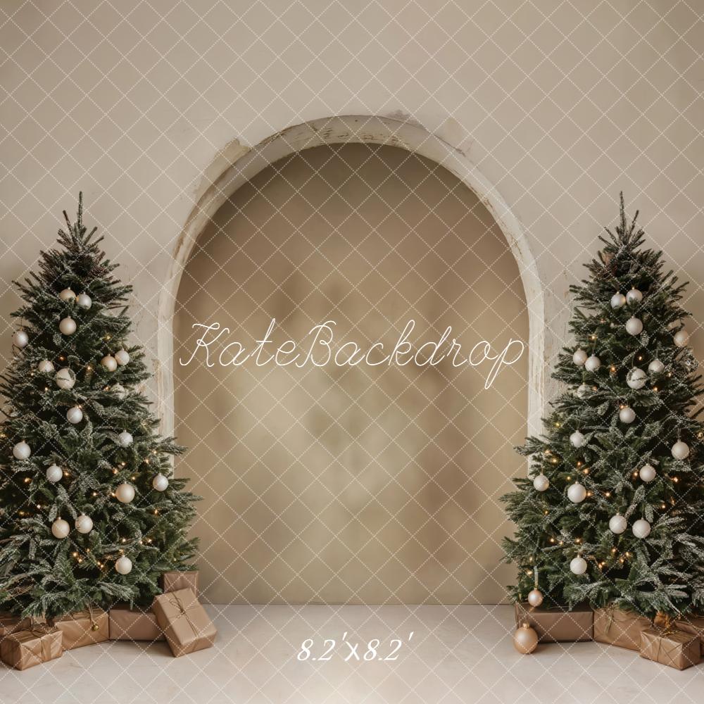 Kate Christmas Arched Wall Trees Beige Printed Backdrop Designed by Emetselch