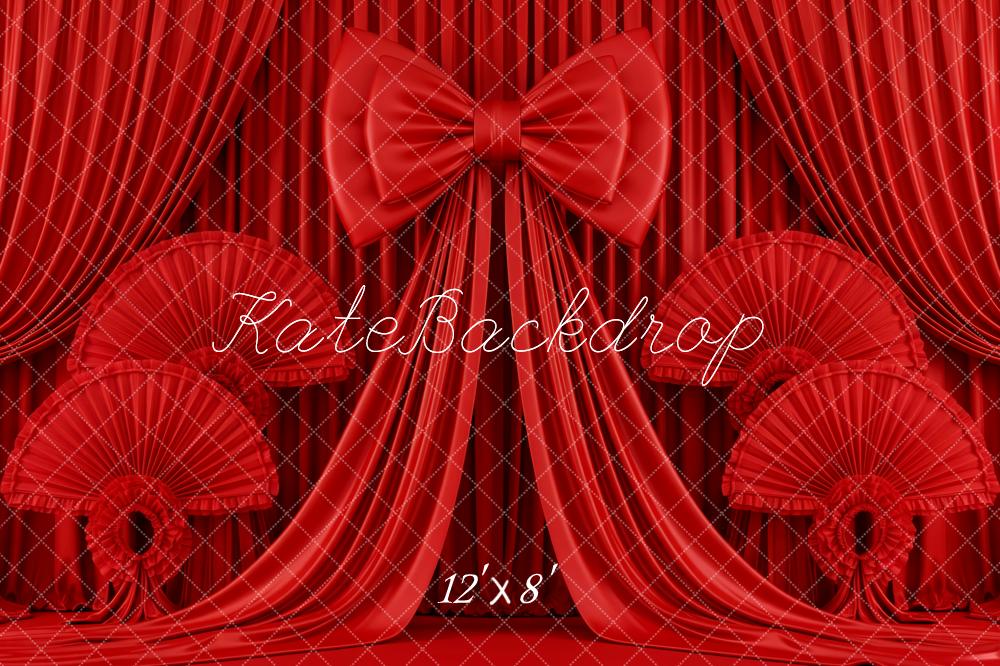Kate Red Curtain Bow Drapes Fans Printed Backdrop Designed by Patty Roberts