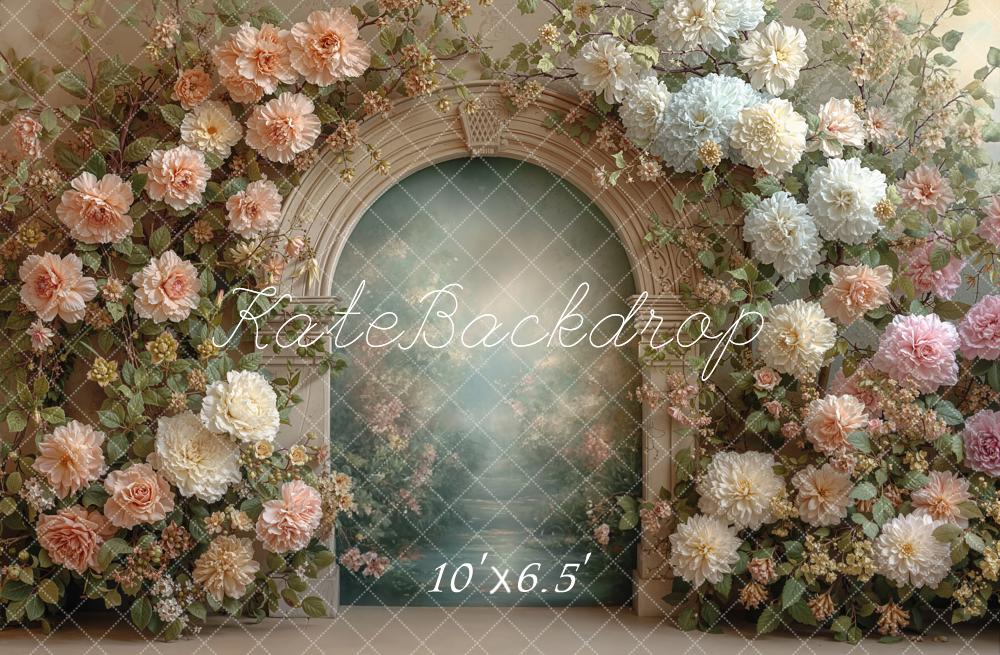 Kate Spring Flower Arch Pastel Roses Greenery Printed Backdrop Designed by Emetselch
