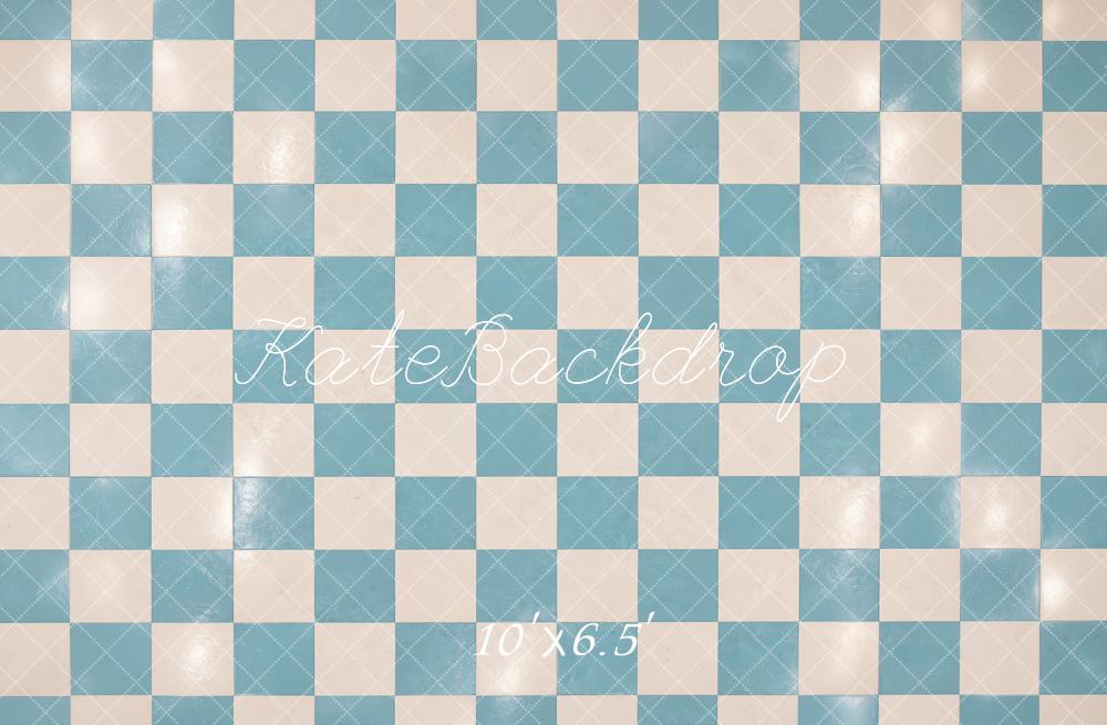 Kate Blue Cream Checkerboard Floor Printed Backdrop Designed by Laura Bybee
