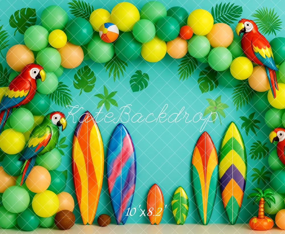 Cake Smash Tropische Papegaai Surfplank Ballonnen Foto Achtergrond Designed by Patty Roberts