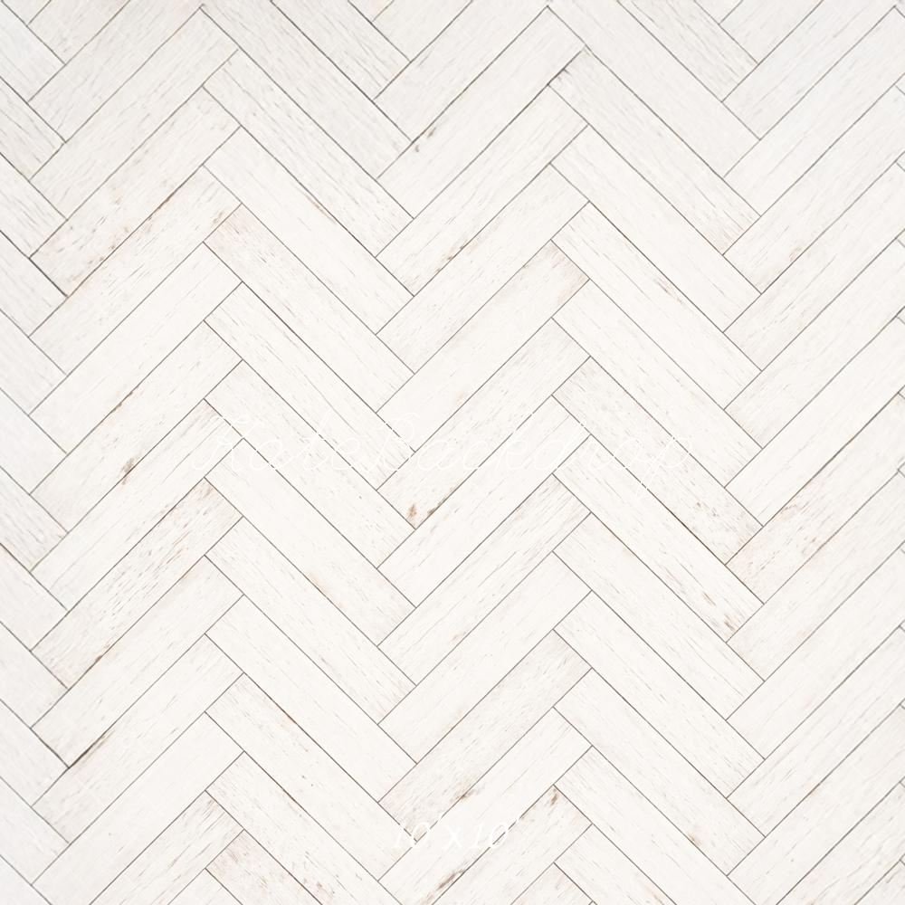 Kate White Herringbone Pattern Wood Floor Printed Backdrop Designed by Mandy Ringe Photography