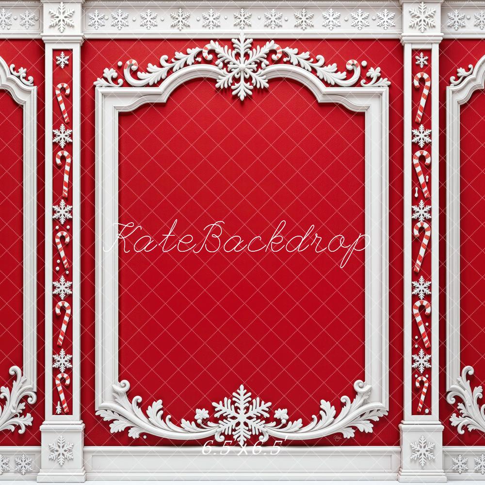 Kate Christmas Red Retro Ornate Frames Wall Printed Backdrop Designed by Mini MakeBelieve