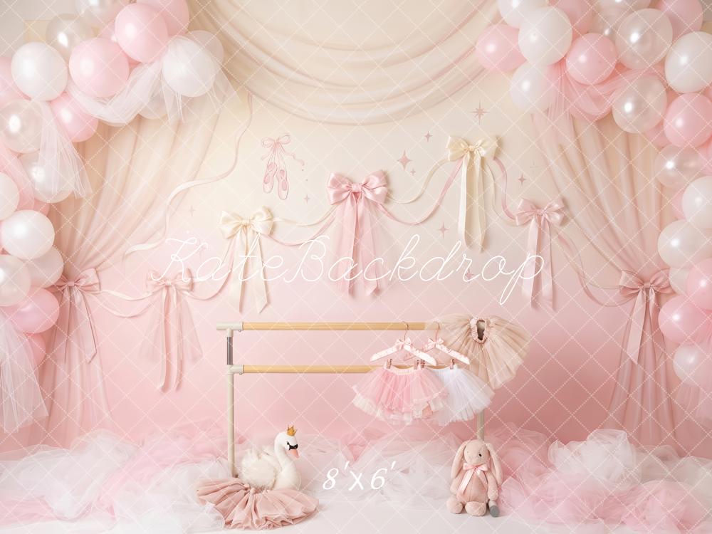 Kate Cake Smash Ballet Princess Pink Balloons Bows Tulle Swan Printed Backdrop Designed by Patty Roberts