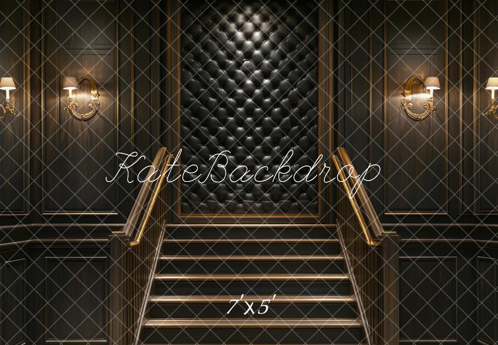 Kate Boudoir Cascading Stairs Black Tufted Wall Backdrop Designed by Mini MakeBelieve