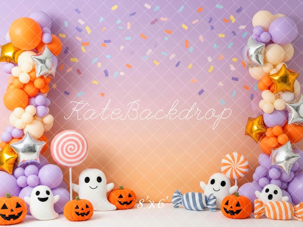 Kate Halloween Cake Smash Balloon Arch Ghost Pumpkin Candy Backdrop Designed by Patty Roberts
