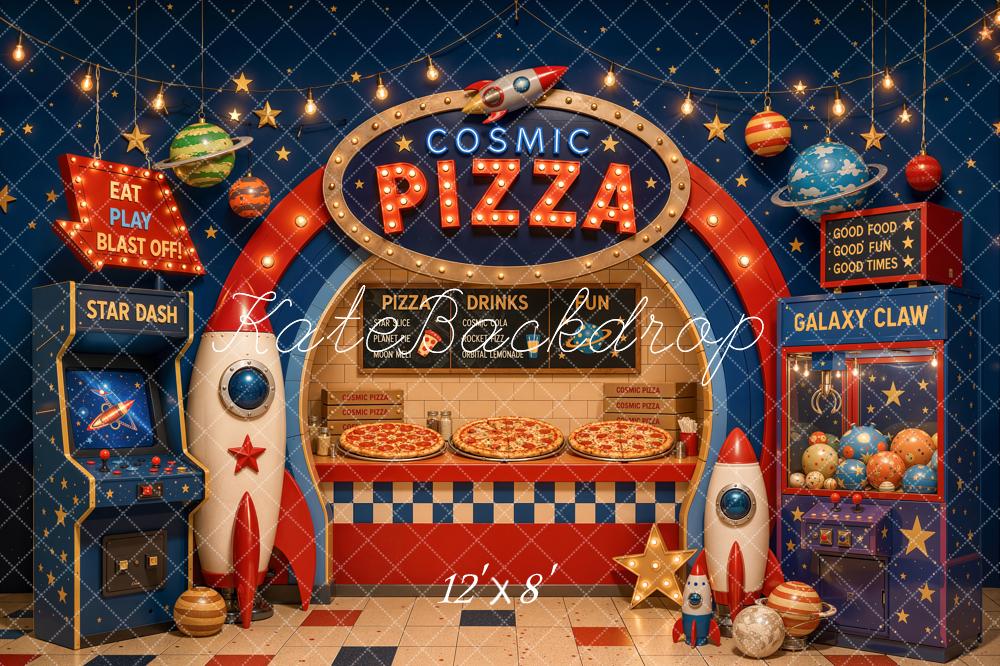 Kate Space Pizza Shop Arcade Rockets Planets Claw Machine Printed Backdrop Designed by Chain Photography