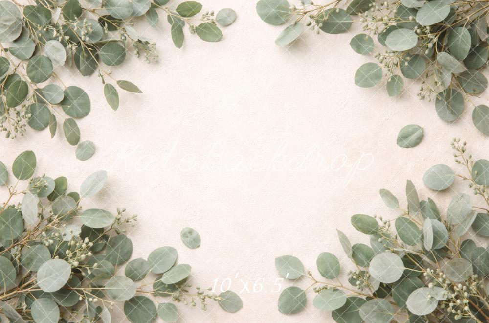Kate Newborn Greenery Eucalyptus Leaves Beige Texture Backdrop Designed by Megan Leigh Photography