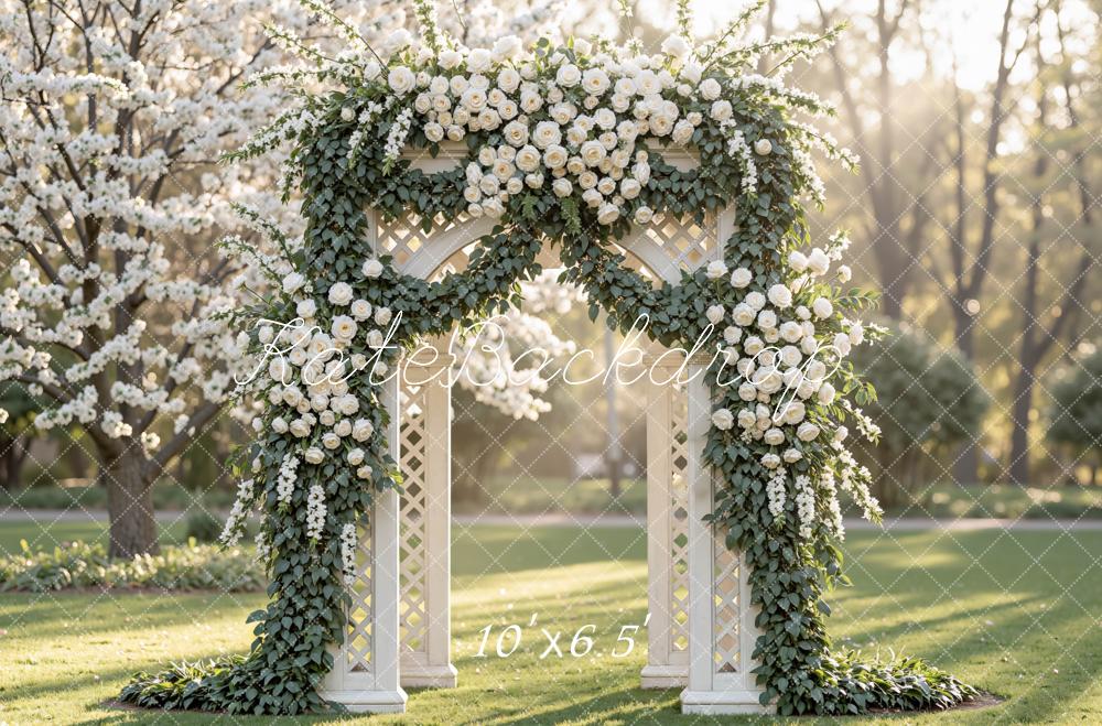 Kate Flower Arch White Roses Blossoms Garden Backdrop Designed by Mini MakeBelieve