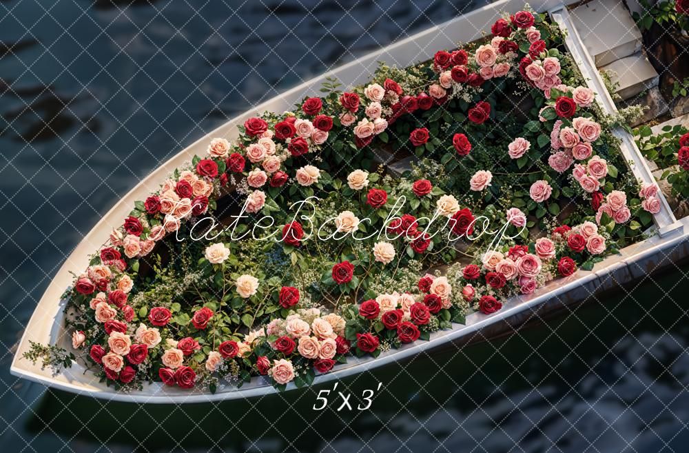 Romantische Boot Rozen Bloemen Meer Vloer Foto Achtergrond Designed by Emetselch