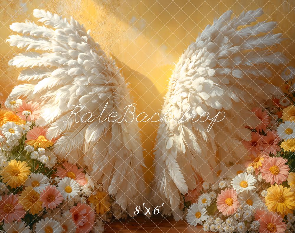 Kate Angel Wings Floral Sunlight Yellow Backdrop Designed by Emetselch