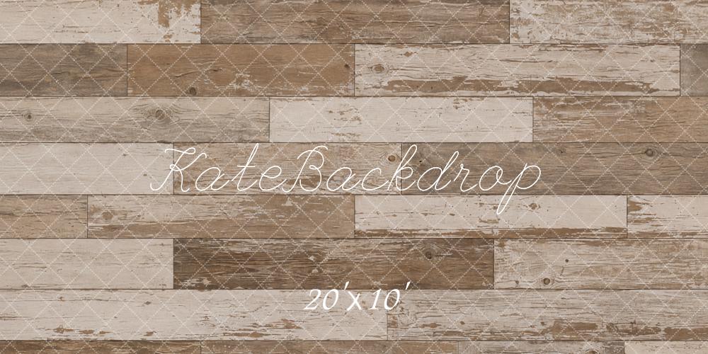 Kate Rustic Brown Weathered Wood Floor Printed Backdrop Designed by Emetselch