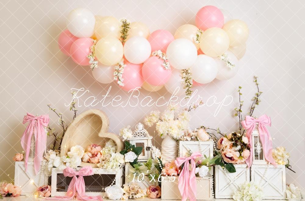 Sfondo a Palloncino a Cuore Floreale Rosa con Fiocchi Design di Megan Leigh Photography