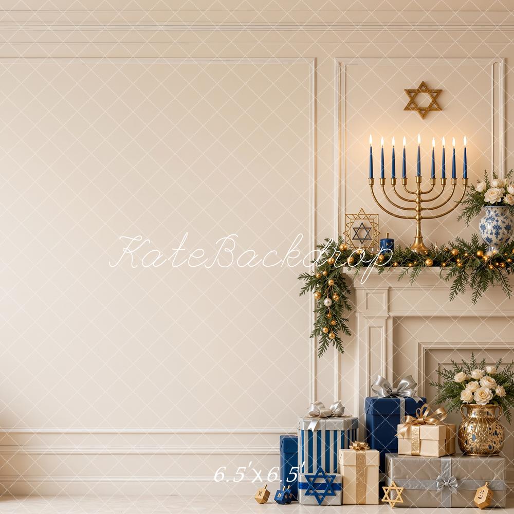 Kate Religion Hanukkah Menorah Star Of David Fireplace Printed Backdrop Designed by Shutter Swan Studios