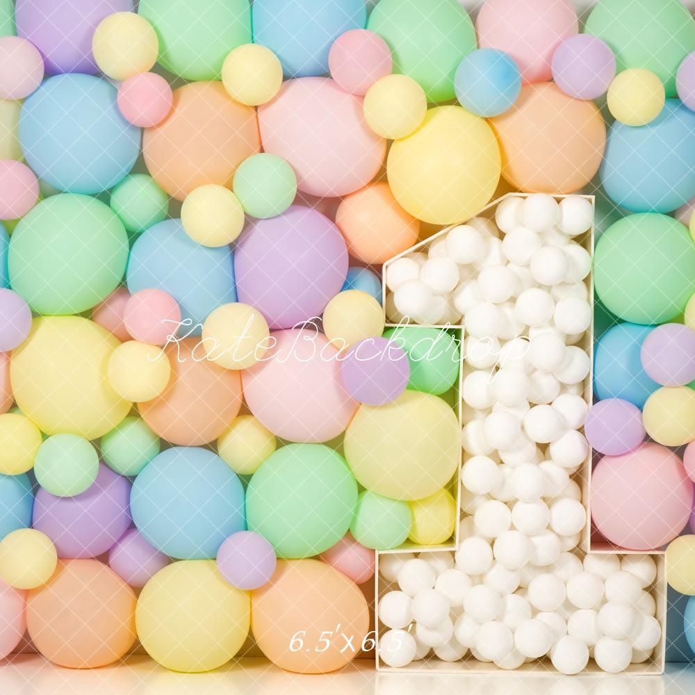 Kate 1st Birthday Pastel Balloon Wall Colorful Backdrop Designed by Kerry Anderson