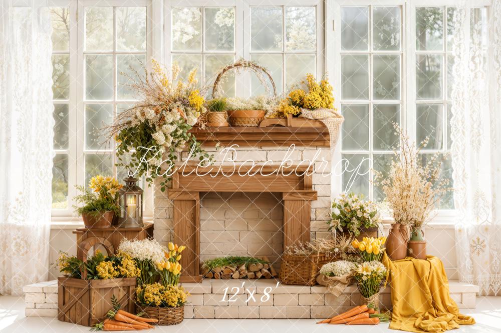 Kate Spring Easter Yellow Flowers Fireplace Window Sunlight Backdrop Designed by Emetselch