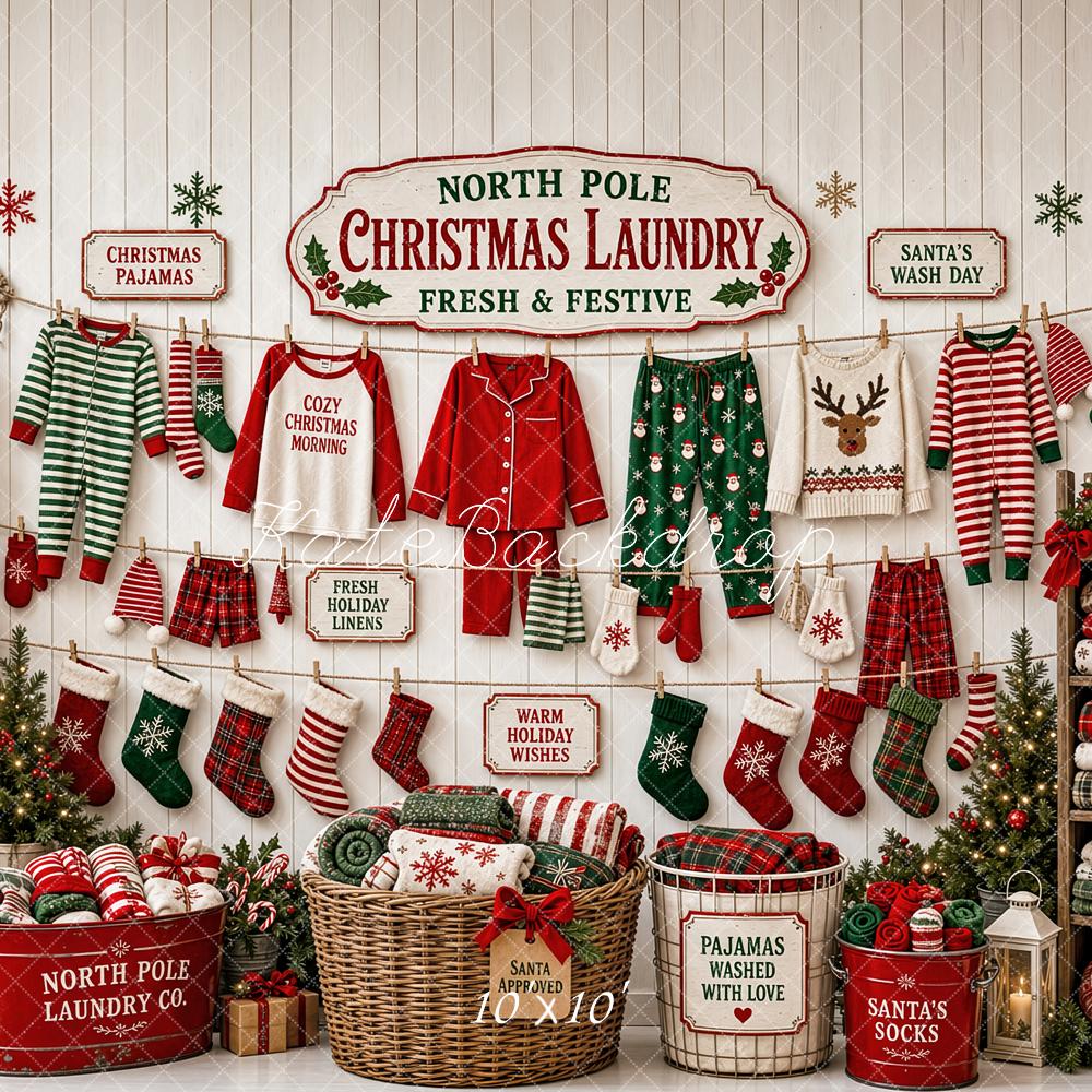 Kate Christmas Laundry Pajamas Stockings Blankets Candy Cane Printed Backdrop Designed by Patty Roberts