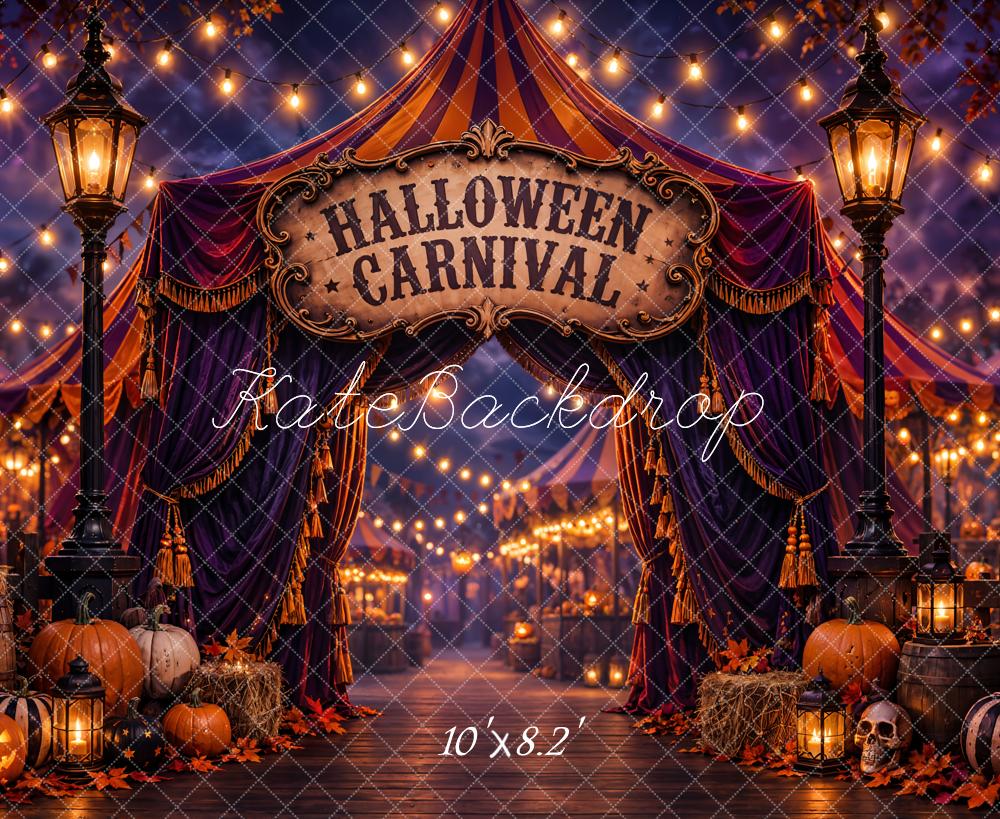 Kate Halloween Carnival Tent Pumpkins Lanterns Printed Backdrop Designed by Emetselch