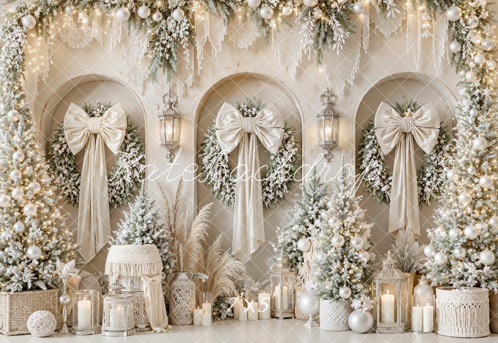 Kate Christmas White Gold Wreath Arch Printed Backdrop Designed by Emetselch