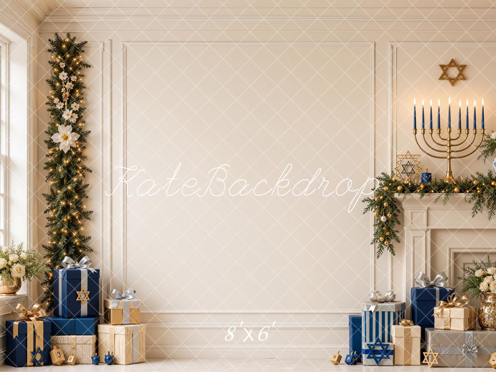 Kate Religion Hanukkah Menorah Star Of David Fireplace Printed Backdrop Designed by Shutter Swan Studios