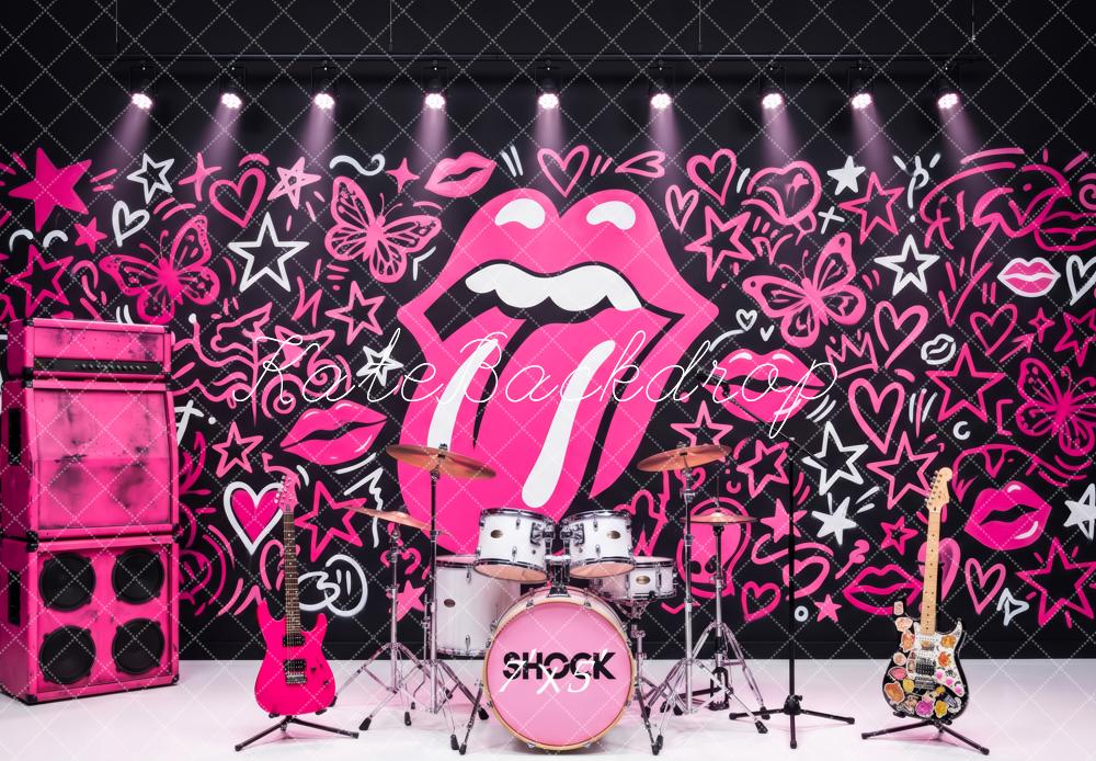 Kate Rock Pink Graffiti Lips Stars Hearts Butterflies Printed Backdrop Printed Backdrop Designed by Patty Roberts