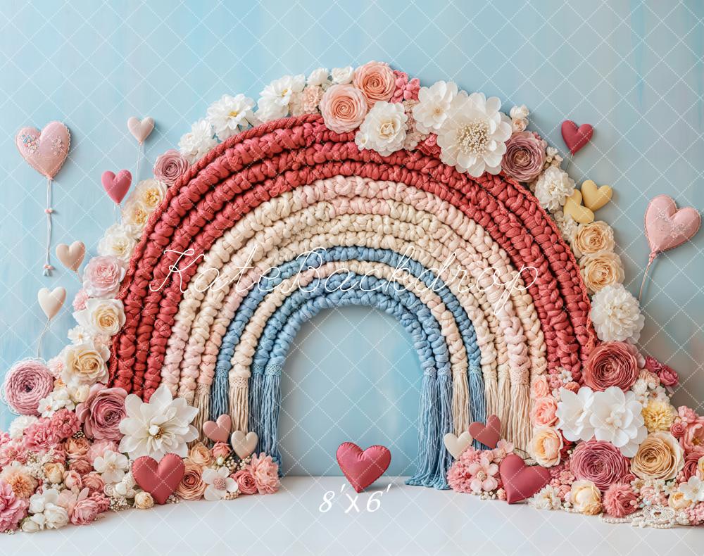 Kate Valentine Boho Floral Rainbow Heart Backdrop Designed by Emetselch